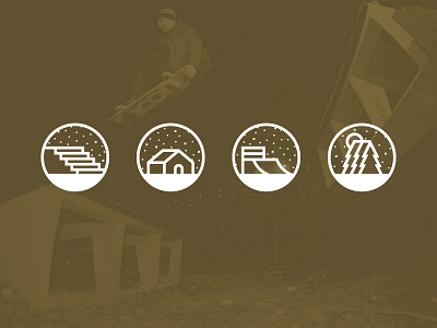 Where to Snowskate Icons house icon iconography icons quarterpipe skateboard snow snowskate stairs tree trees