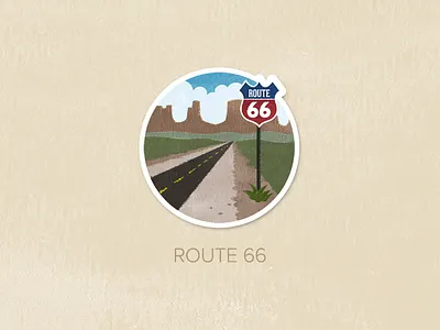 Day Fifty-Three: Route 66 badge icon illustration painted pin textured watercolour
