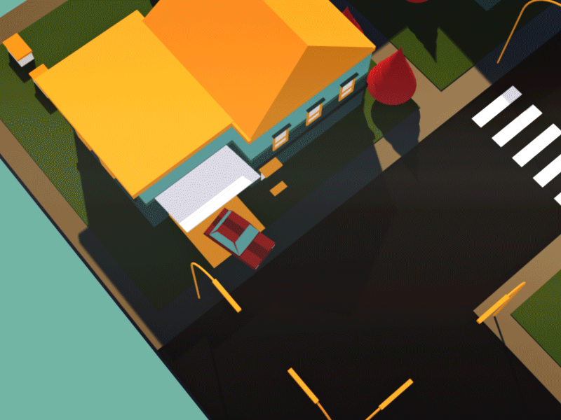 Late For Work_2 3d animation c4d lowpoly street suburbia