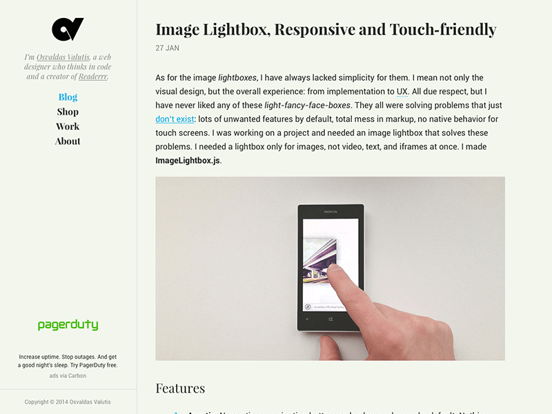 disappears / appears on scroll animation blog clean fade post reading experience sidebar typography web design website