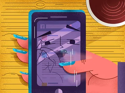 Smart Boredom bored boredom coffee face finger grain hand illustration reflection scrolling smartphone time