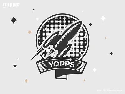 YOPPS' stamp 02 badge black drawing illustration ribbon rocket sketch space stamp stars vintage
