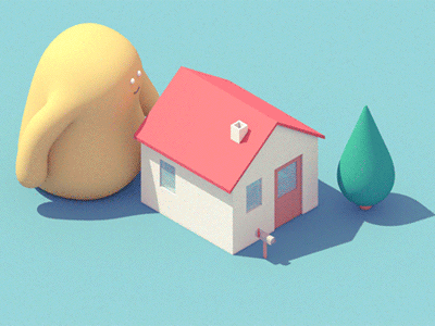 House & Monster 3d animation c4d cgi gif house isometric monster vray