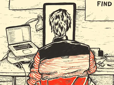 Jordan computer illustration laptop pen and ink