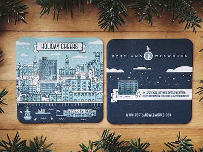 PWW Holiday Coaster Final christmas cityscape coaster holiday illustration landscape maine ocean portland snow vector winter