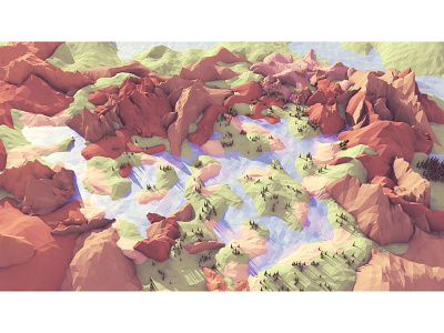 Landscape Studies 3d c4d lakes landscape low poly lowpoly mountain render rivers terrain trees water