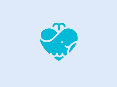 Whale Logo Design animal flat fountain heart icon logo negative space symbol water whale