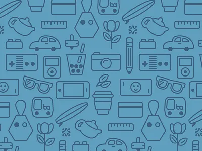 Icon Pattern for our Internal Design Blog boba camera flower icon icon pattern ipod pattern pencil pot ruler tea