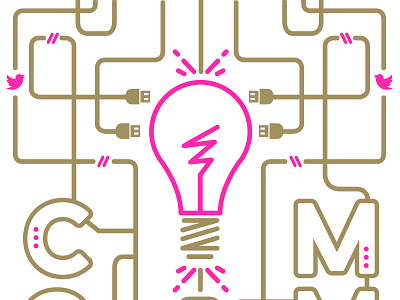 Office Card card gold hot pink icon illustration light bulb lines magenta vector