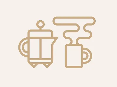 French Press Icons brown coffee coffee cup french press icon icons java line art steam tan