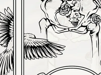 Grateful Dead Tribute Band Gig Poster 2 bird black bones dead grateful dead illustration keyline raven skeleton skull white work in progress