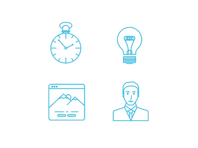 Outline style icons clean icons lamp landing man outline page vector watch web