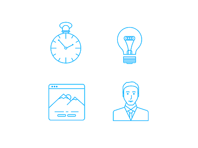 Outline style icons clean icons lamp landing man outline page vector watch web