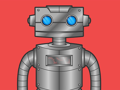 Bright Bot blue graphic holiday illustration red robot toys vintage