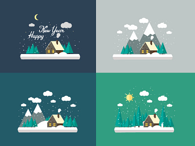 Flat house bright dark flat house illustration little objects snow vector winter