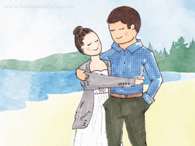 Carly & Eldon ~ Custom wedding portrait beach couple cute digital painting elopement handdrawn love tofino wedding wedding illustration wedding portrait