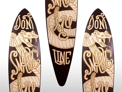 RideOnPdx Artshow Board 2 artshow graphic design illustration laser engraving laser etching rideonpdx skateboard snake tim weakland wood