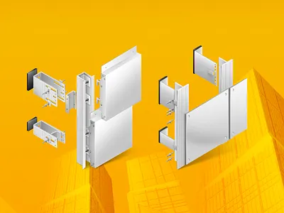 Illustration for Alukom group website alukom building construction icon illustration panel yellow