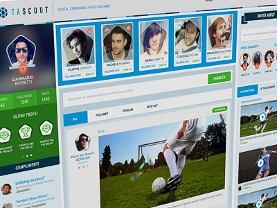 Ui for new social network dashboard football social ui ux