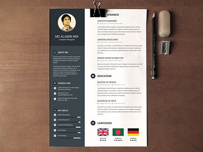 Resume Design alamin mir blue cv dark noksha creative resume