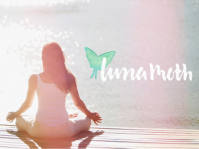 Luna Moth Logo branding design handlettering handmade logo watercolor yoga