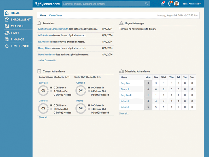 Sky Child Care Application Dashboard application child care dashboard day care ui ui design user interface