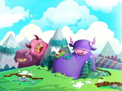 Cute Characters in the mountains cute mountain sky vector winter