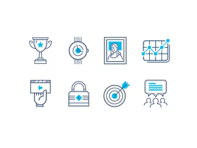 Iconz analytics branding bullseye features icons illustration lock mona lisa security trophy ui vector