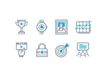 Iconz analytics branding bullseye features icons illustration lock mona lisa security trophy ui vector