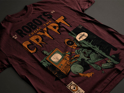 Robots from the crypt - new collection preview color crypt design horror illustration parody robot shirt tales tee texture tv