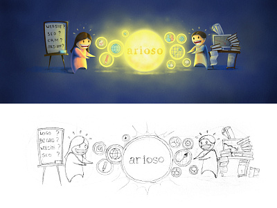 Arioso Technologies Facebook cover arioso technologies boy cartoon cute doodle funny girl happy illustration process sketch