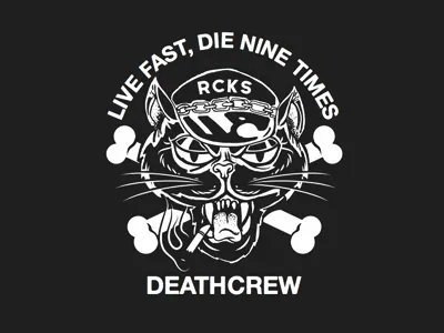 Die Nine Times biker black bones cat cigarette death fast hand illustration leather smoke vintage