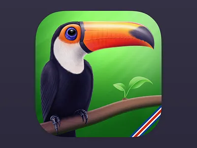 Toucan IOS app Icon application bird exotic green illustration ipad iphone leaves photoshop realistic skeuomorphic tropic