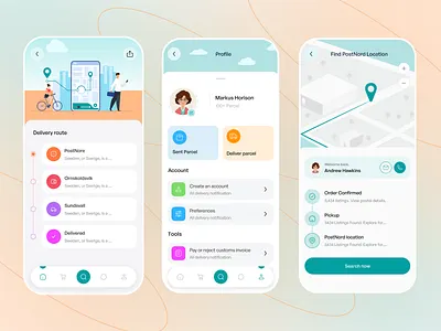 Parcel Delivery Mobile App Design android app delivery gps illustration logistics mobile map mobile mobile app mobile design package package tracking parcel app parcel delevery parcel tracking services track tracking ui design uiux