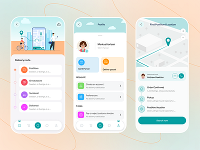 Parcel Delivery Mobile App Design android app delivery gps illustration logistics mobile map mobile mobile app mobile design package package tracking parcel app parcel delevery parcel tracking services track tracking ui design uiux