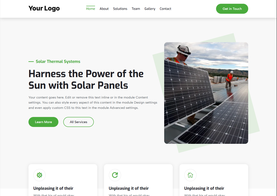 Example of Solar Panel Word Press Website Using Divi