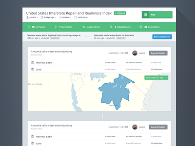 Versio Version Explorer for Geospatial Data compare comparison data flat flat color geospatial gis history map spatial timeline ui