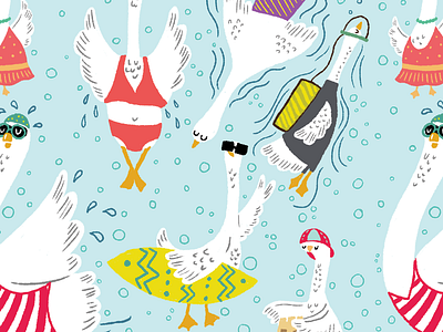 Seven Swans a Swimming christmas digital illustration pattern patterns swans swimming twelve days of christmas