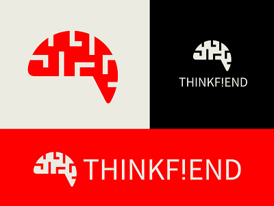 Thinkfiend brain bubble logo maze negative network online red smart speech think