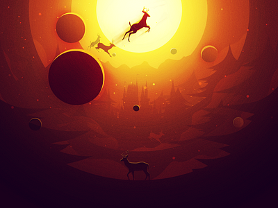 The Golden Dream christmas deer eve gold illustrations illustrator planet yellow