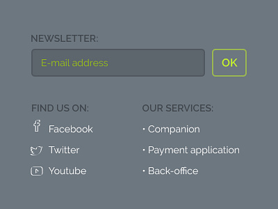 Newsletter button cta field footer newsletter services social network submit