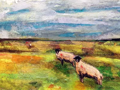 Sheep In Field (detail) art countryside field fine grass landscape paint sheep sky