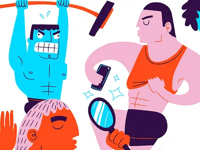 gym selfie book gym illustration narrative people