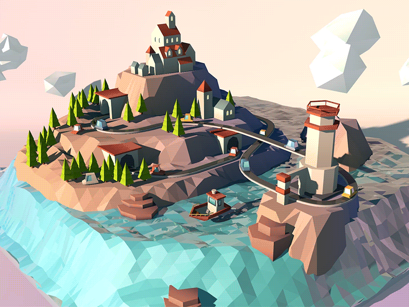 Ocean, you jelly? boat c4d car cinema4d gif landscape low polygon