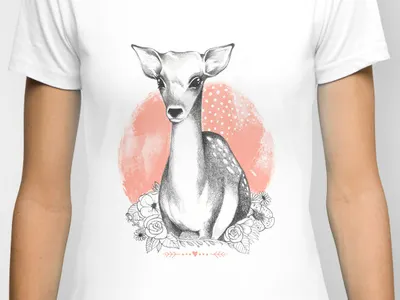 Deer cute deer flowers love mixmedia pencil sketch