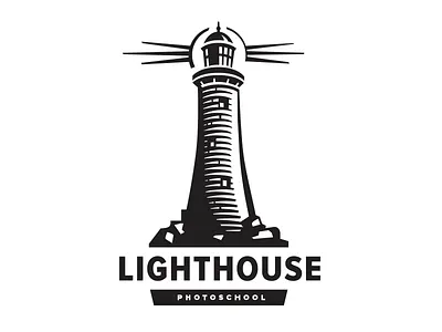 Lighthouse engraving lighthouse logo photoschool ray