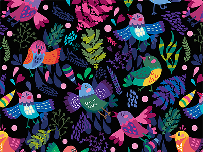 Birds madness birds crazy pattern flat marushabelle pattern sweet vector