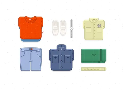 Set 1.0 coat illustration jeans set shirt shoes sweater watch winter