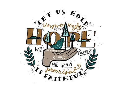 hope bird hand drawn illustration lettering print trees typography