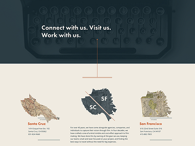 WIP: A different kind of contact page design futura illustration maps octopus open sans ui ux videography vintage website